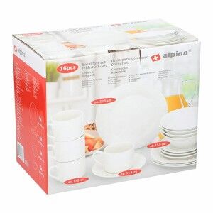 Tableware Alpina White Ceramic 16 Pieces (4 Units) |  Plates, platt...