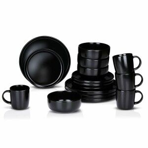 Tableware Alpina Black Ceramic 16 Pieces (4 Units)