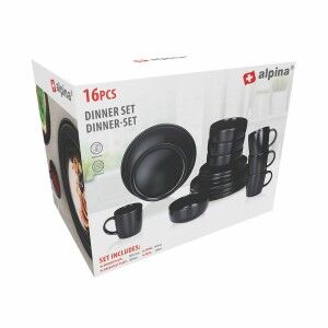 Tableware Alpina Black Ceramic 16 Pieces (4 Units)