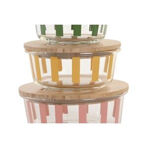 Lunch box Home ESPRIT Yellow Green Coral Crystal Borosilicate Glass Stripes Modern 900 ml
