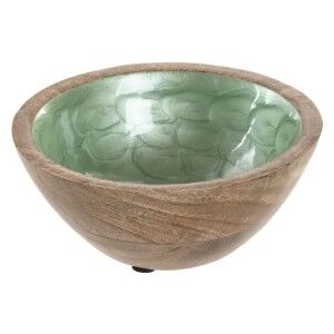 Snack Bowl Home ESPRIT Green Natural Mango wood Modern Lacquered 15 x 15 x 6,5 cm