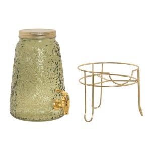 Drinks dispenser Home ESPRIT Green Golden Metal Crystal polystyrene 3,3 L 19,3 X 19,3 X 36 CM