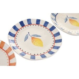 Flacher Teller Home ESPRIT Gelb Blau Weiß Orange Steingut Zitronengelb Mediterraner (4 Stück)