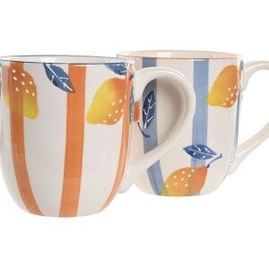 Mug Home ESPRIT Yellow Blue White Orange Lemon Mediterranean With relief 360 ml (4 Units)