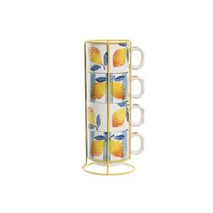 Piece Coffee Cup Set Home ESPRIT Yellow Blue White Orange Metal Dolomite 260 ml