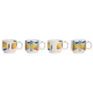 Satz von Kaffeetassen Home ESPRIT Gelb Blau Weiß Orange Metall Dolomite 260 ml