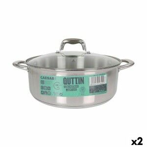 Casserole with glass lid Quttin Caesar ø 30 x 11,5 cm Steel (2 Units)