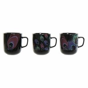 Mug DKD Home Decor Porcelain Black Pink (11.5 x 8.5 x 10 cm) (3 pcs...