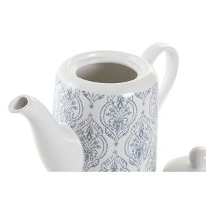 Théière DKD Home Decor Bleu Blanc Marron Bois d'hévéa Grès