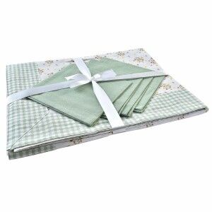 Table linen set DKD Home Decor Flowers Green 150 x 150 x 0,5 cm |  ...