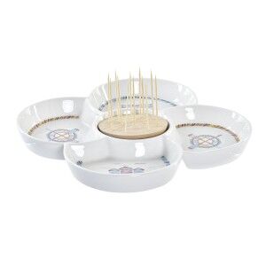 Snack tray DKD Home Decor Blue Natural Bamboo Stoneware Mediterrane...