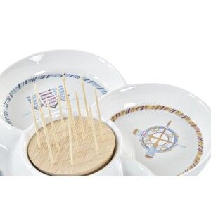 Snack tray DKD Home Decor Blue Natural Bamboo Stoneware Mediterrane...