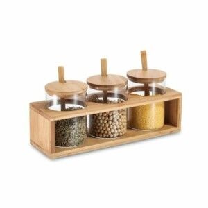 3 Tubs DKD Home Decor 31 x 11 x 10,5 cm Natural Bamboo Borosilicate...