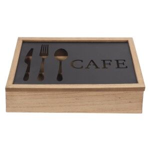 Range-couverts DKD Home Decor Marron Noir Métal Bois MDF Vintage 25 x 18 x 6 cm