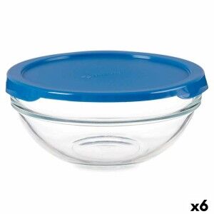 Round Lunch Box with Lid Pasabahce Chefs Blue 595 ml (6 Units)