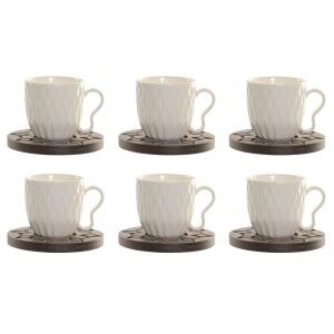 Piece Coffee Cup Set Home ESPRIT White Dark brown Bamboo Porcelain 90 ml 6 Pieces