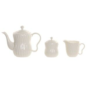 Tea Set Home ESPRIT White Dark brown Bamboo Porcelain