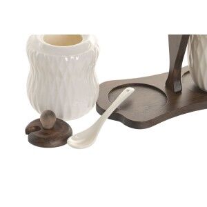 Sugar Bowl Home ESPRIT White Dark brown Bamboo Porcelain 19,5 X 9 X 15 CM 2 Pieces