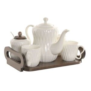 Piece Coffee Cup Set Home ESPRIT White Dark brown Bamboo Porcelain 240 ml 6 Pieces