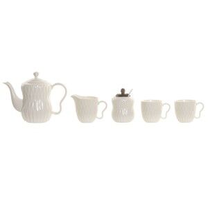 Piece Coffee Cup Set Home ESPRIT White Dark brown Bamboo Porcelain 240 ml 6 Pieces