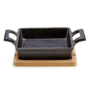 Casserole Dish for Serving Tapas Kinvara Brown Black Wood Bamboo Iron 19 x 5 x 14 cm 14 x 5 x 18,5 cm (12 Units)