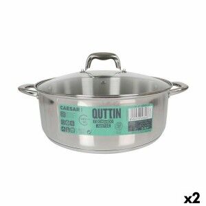 Casserole with glass lid Quttin Caesar ø 32 x 12,5 cm Steel (2 Units)