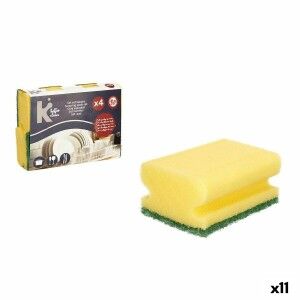 Set of scourers Yellow Green Polyurethane Abrasive fibre 18 x 13 x 4,5 cm 4 Pieces (11 Units)
