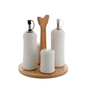 Cruet Home ESPRIT White Bamboo Porcelain