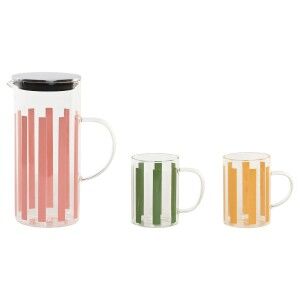 Jug and glasses set Home ESPRIT Yellow Green Coral Stainless steel ...
