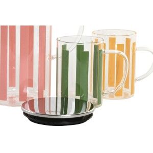 Jug and glasses set Home ESPRIT Yellow Green Coral Stainless steel ...