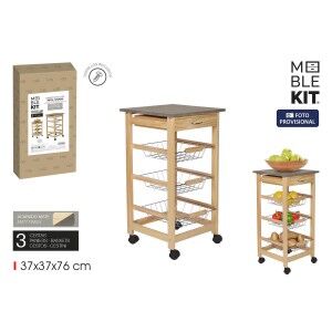 Vegetable trolley MobleKit Brown Grey Wood Metal 37 x 37 x 76 cm (2...