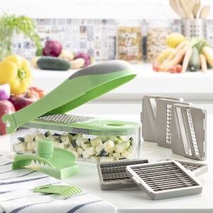 7 in 1 vegetable cutter, grater and mandolin with recipes and acces...