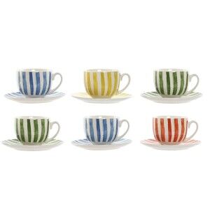 Set of 6 Cups with Plate Home ESPRIT Yellow Blue Green Coral Porcelain Stripes Mediterranean 240 ml