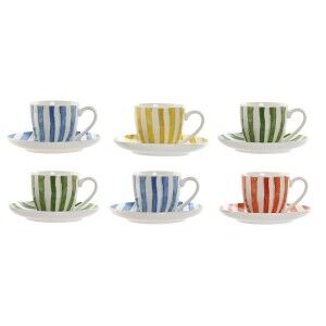 Set of 6 Cups with Plate Home ESPRIT Yellow Blue Green Coral Porcel...