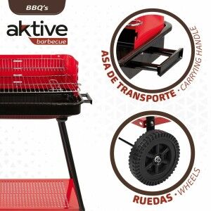Coal Barbecue with Wheels Aktive Steel Plastic 66 x 44 x 85 cm Rectangular Red