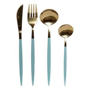 Besteckset DKD Home Decor grün Gold Edelstahl 1,5 x 0,5 x 22,3 cm 16 Stücke