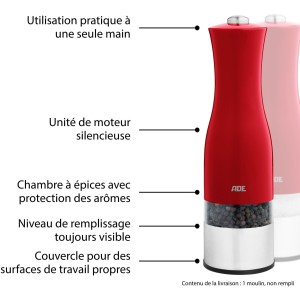 Moulin Poivre/Sel électrique - ADE -KITCHEN GADGETS - Acier inoxyda...