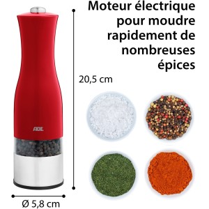 Moulin Poivre/Sel électrique - ADE -KITCHEN GADGETS - Acier inoxyda...