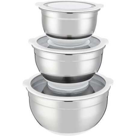 Salatschüssel-Set - ARTHUR MARTIN - AM486 - 16-20-24 cm - Luftdichte Deckel - Edelstahl - Rutschfester Silikonboden