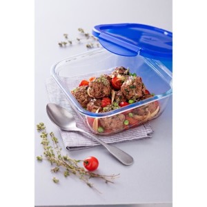 PYREX COOK & GO Conservation dish square 0,8l 16cm + Blue lid