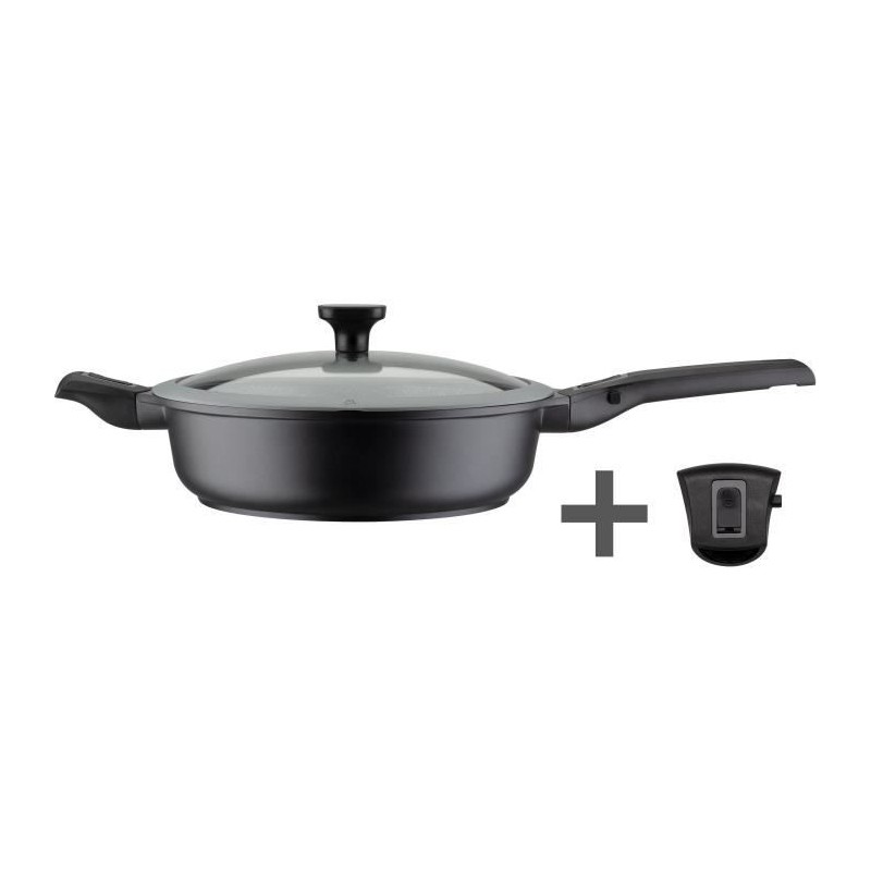 Easy Click Bratpfanne aus Aluminium und Kunststoff mit Glasdeckel, 28 cm, GSW, 167833, Schwarz