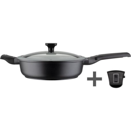 Easy Click Bratpfanne aus Aluminium und Kunststoff mit Glasdeckel, 28 cm, GSW, 167833, Schwarz