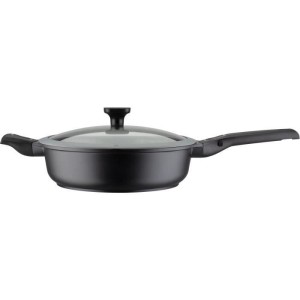 Easy Click Bratpfanne aus Aluminium und Kunststoff mit Glasdeckel, 28 cm, GSW, 167833, Schwarz