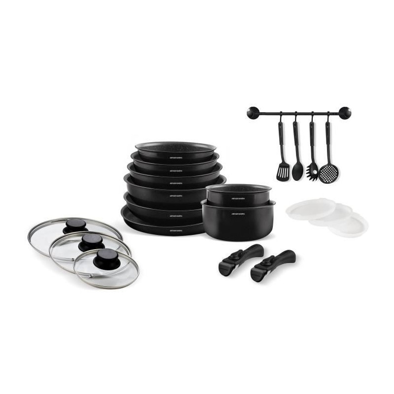 Batterie de cuisine induction - Arthur Martin - AM558 - Aluminium - 20 pieces - Poignée amovible - Tous feux dont induction