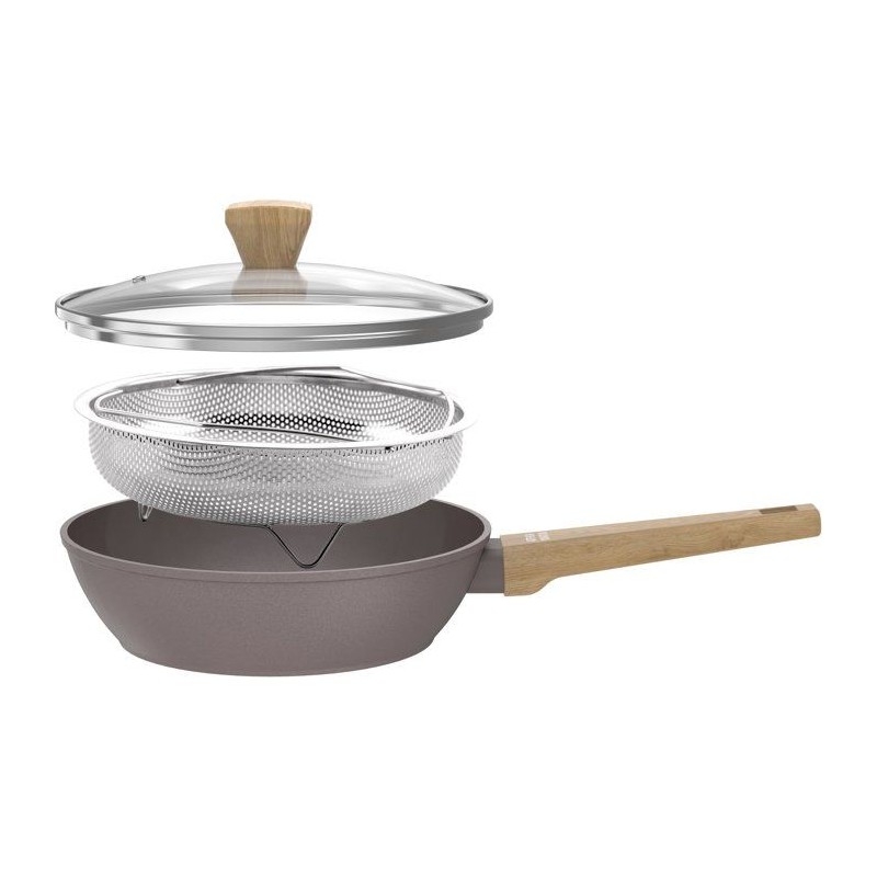 Sauteuse - Tous feux dont induction - ARTHUR MARTIN - AM9910 - Revetement céramique - Ø 24 cm - Couvercle et panier inox - Tau