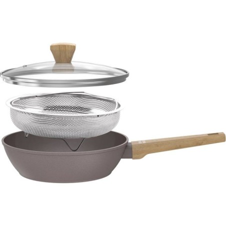 Sauteuse - Tous feux dont induction - ARTHUR MARTIN - AM9910 - Revetement céramique - Ø 24 cm - Couvercle et panier inox - Tau
