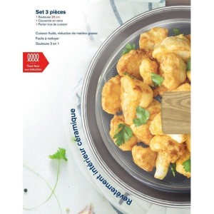Sauteuse - Tous feux dont induction - ARTHUR MARTIN - AM9910 - Revetement céramique - Ø 24 cm - Couvercle et panier inox - Tau