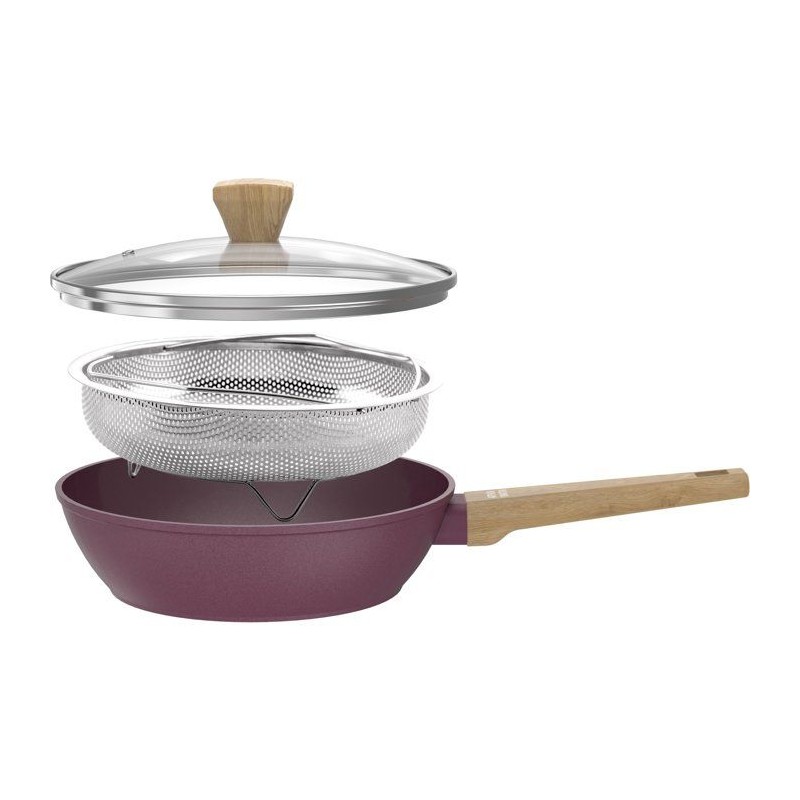 Sauteuse - Tous feux dont induction - ARTHUR MARTIN - AM3056 - Revetement céramique - Ø 24 cm - Couvercle et panier inox - Pru