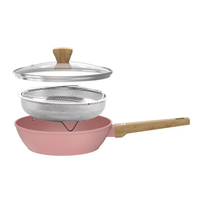 Sauteuse - Tous feux dont induction - ARTHUR MARTIN - AM0333 - Revetement céramique - Ø 24 cm - Avec couvercle et panier inox