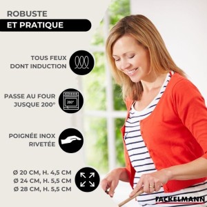 Set de 3 poeles 20 24 et 28 cm en inox Fackelmann Eterna